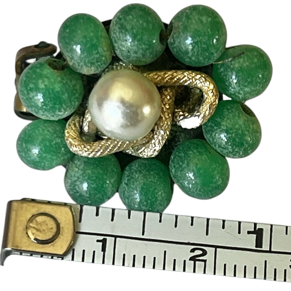 Vintage Clip-On Earrings Set Green w/ Faux Pearl & pink w/ Magenta Multicolor - Picture 8 of 15